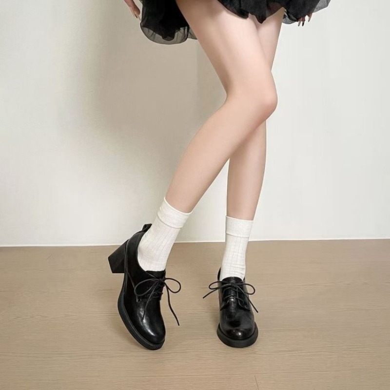 Vintage Fashion Dresses - レディース スクエアトゥ レースアップ オックスフォードシューズ フェイクレザー 厚底ブロックヒール