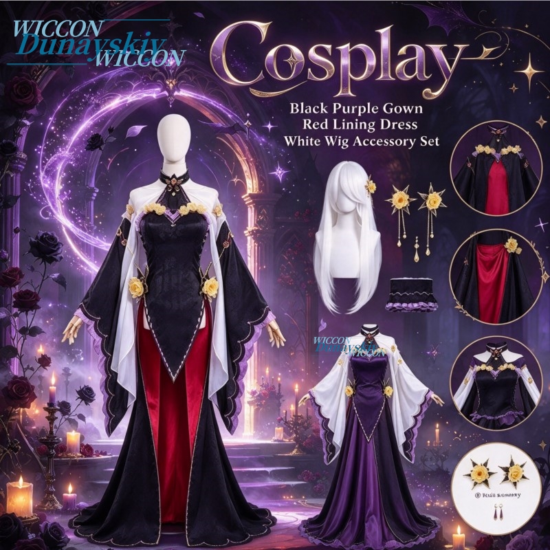 Vintage Fashion Dresses - ファッションミニドレス、オフショルダー、長袖、ヴィンテージ風、セテラ風コスプレ、アニメ「Re:ゼロから始める異世界生活」コスチューム、紫色のゴシックロリータ風ウィッグ、ハロウィーンコスプレ。